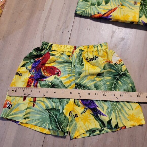 Vintage YMLA Shorts Set Cartegena Colombia Tropical Parrots Silk Feel Sz Boys 10 - Picture 13 of 13